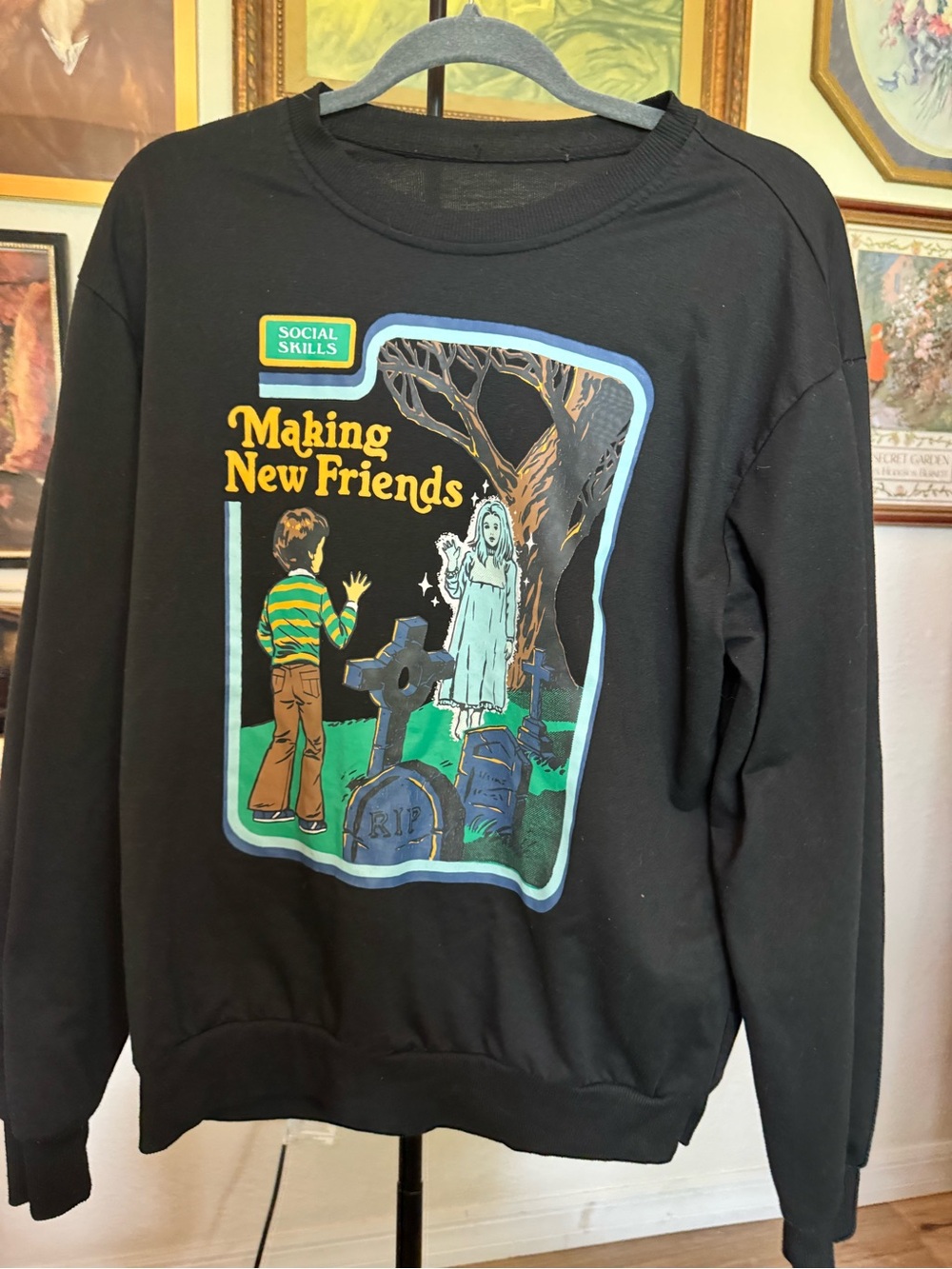 Making New Friends Graphic Crewneck Sweatshirt - Black Size L